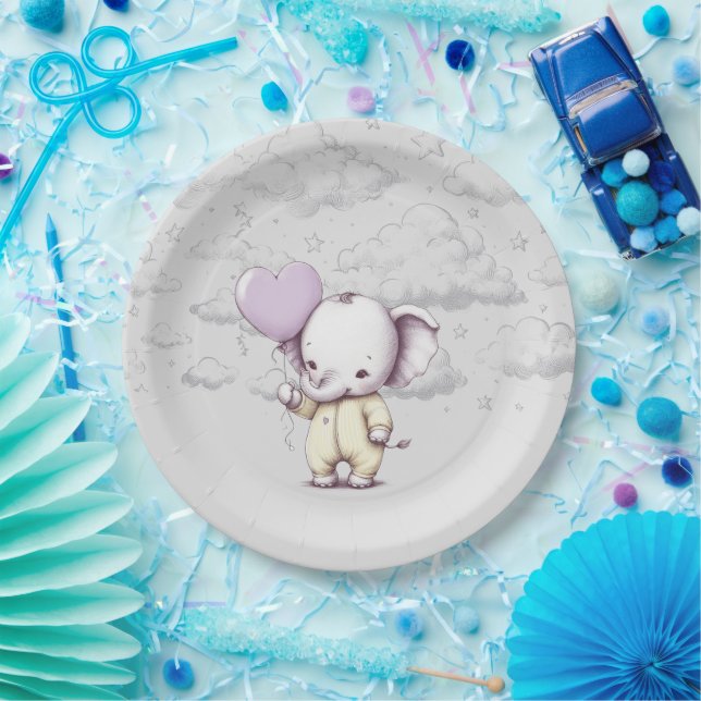 Elephant Baby Shower Paper Plate (Party)