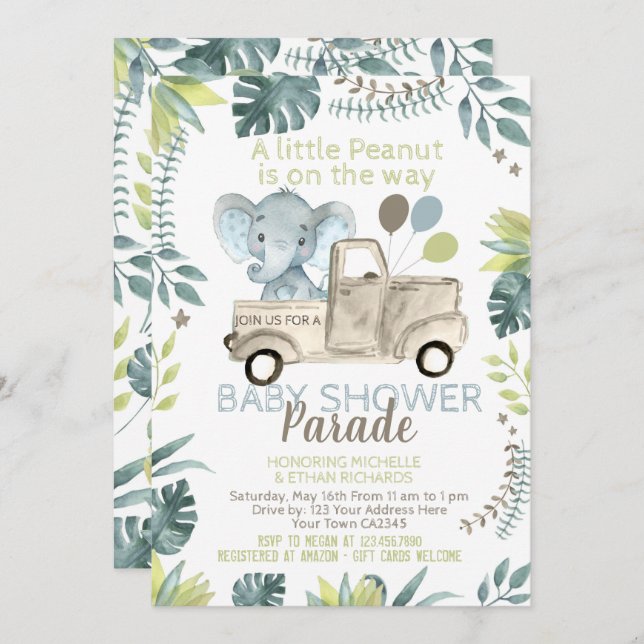 Elephant Baby Shower Parade Invitation (Front/Back)