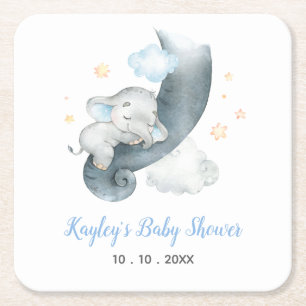 Elephant Baby Shower Personalised (Elephant Cloud) Square Paper Coaster