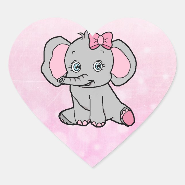 Elephant Baby Shower Pink and Grey Heart Sticker (Front)