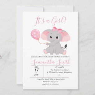 Elephant Baby Shower Pink Balloon  Invitation