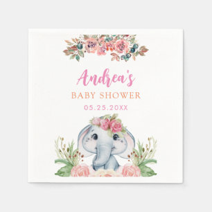 Elephant Baby Shower Pink Flower Napkins