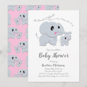 Elephant Baby Shower Pink Girl Invitation