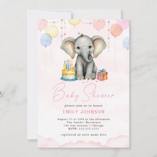 Elephant Baby Shower Pink Invitation