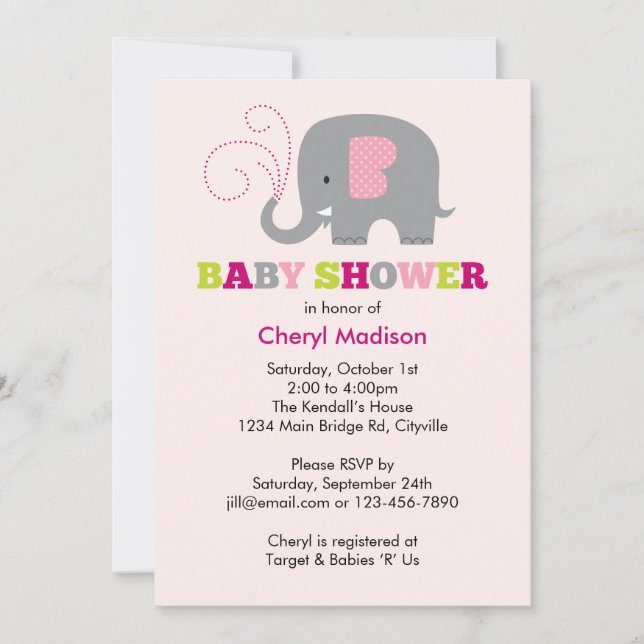 Elephant Baby Shower - Pink Invitation (Front)