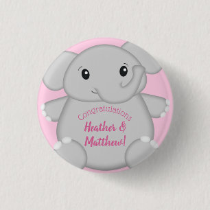 Elephant Baby Shower Pink Safari Girl 1 Inch Round Button