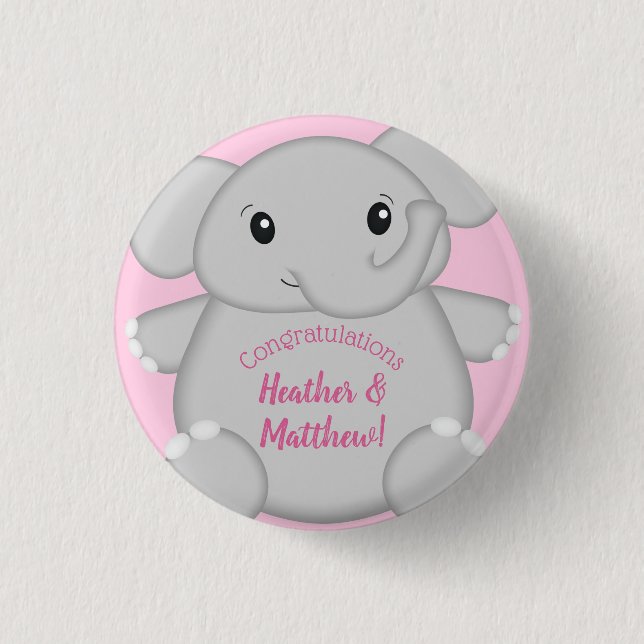 Elephant Baby Shower Pink Safari Girl 1 Inch Round Button (Front)