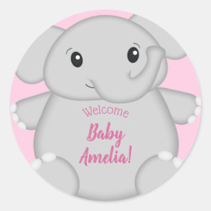 Elephant Baby Shower Pink Safari Girl Classic Round Sticker