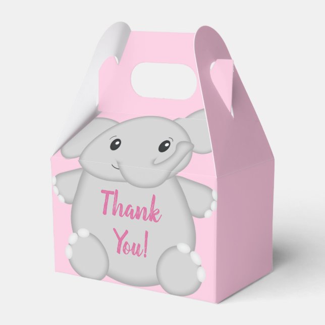 Elephant Baby Shower Pink Safari Girl Favor Box (Front Side)