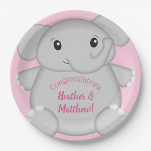 Elephant Baby Shower Pink Safari Girl Paper Plate