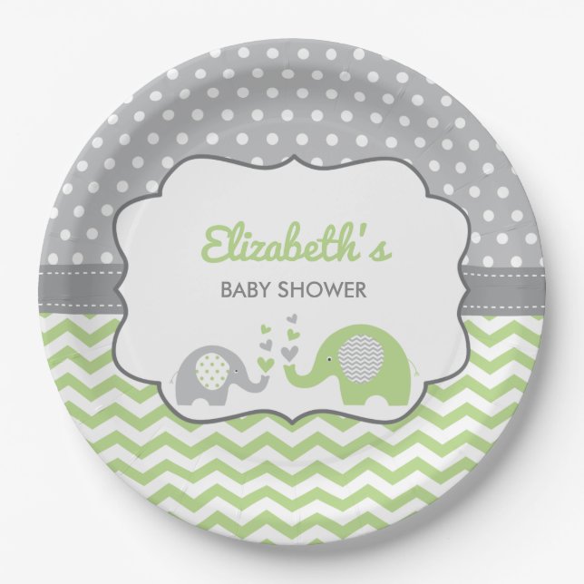 Elephant Baby Shower Plate, EDITABLE COLOR Paper Plate (Front)