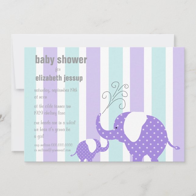 Elephant Baby Shower - Purple Invitation (Front)