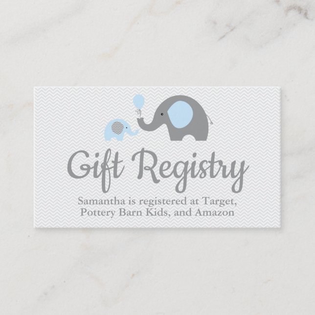 Elephant Baby Shower Registry Inserts in Blue (Front)