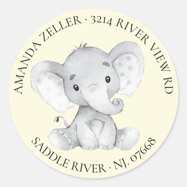 Elephant Baby Shower Return Address Label (Front)