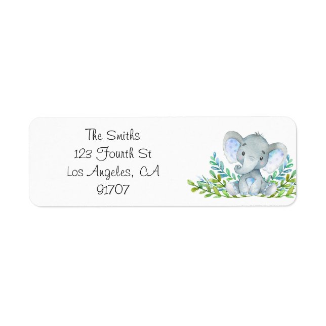 Elephant Baby Shower Return Labels (Front)