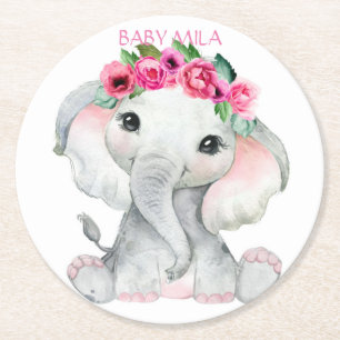 Elephant Baby Shower Round Paper Coaster