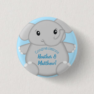 Elephant Baby Shower Safari Blue Boy 1 Inch Round Button