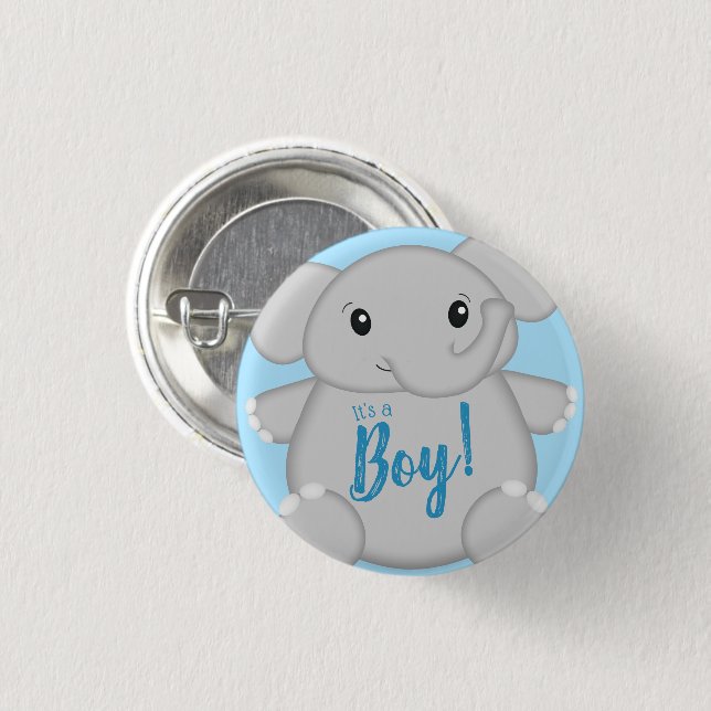 Elephant Baby Shower Safari Blue Boy 1 Inch Round Button (Front & Back)