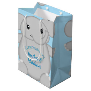 Elephant Baby Shower Safari Blue Boy Medium Gift Bag