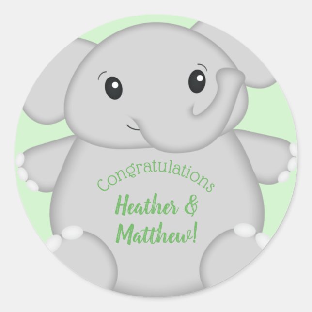 Elephant Baby Shower Safari Classic Round Sticker (Front)