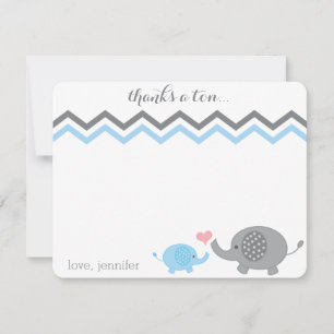 Elephant Baby Shower Thank You Blue Grey Chevron Note Card