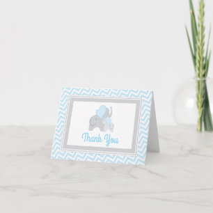 Elephant Baby Shower Thank You Card Blue and Grey