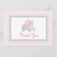 Elephant Baby Shower Thank You Card Pink and Grey