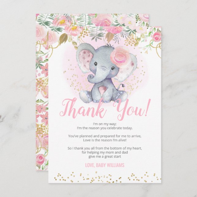 Elephant Baby Shower Thank You Cards (Front/Back)