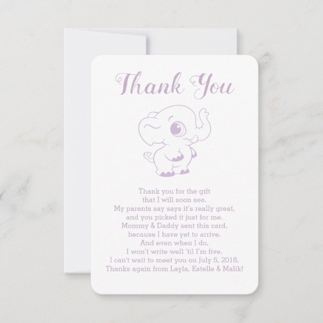 Elephant Baby Shower Thank You Cards (Front)