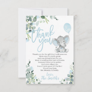Elephant Baby Shower Thank You Cards for a Boy