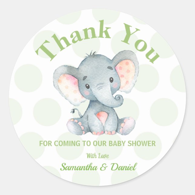 Elephant Baby Shower Thank You Sticker Labels Boy (Front)