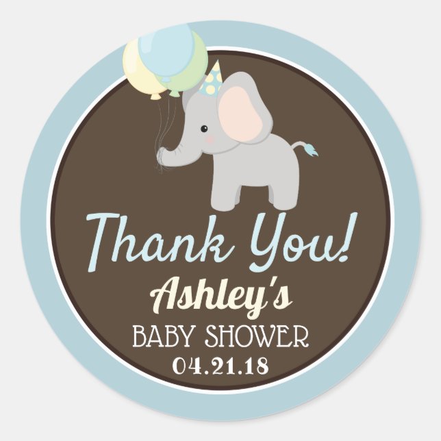 Elephant Baby Shower Thank You Stickers (Front)