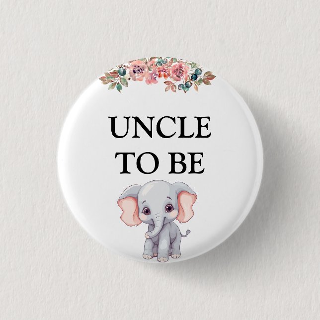 Elephant Baby Shower Uncle To Be 1 Inch Round Button (Front)