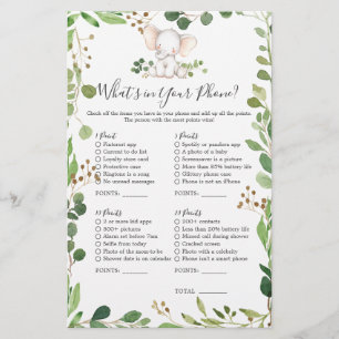 Elephant Baby Shower What's in Your Phone