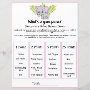 Elephant Baby Shower Whats In Your Purse Game