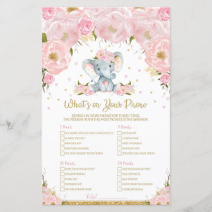 Elephant Baby Shower What's On your Phone Game