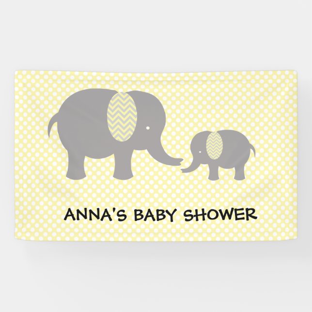 Elephant Baby Shower - Yellow and Gray Banner (Horizontal)