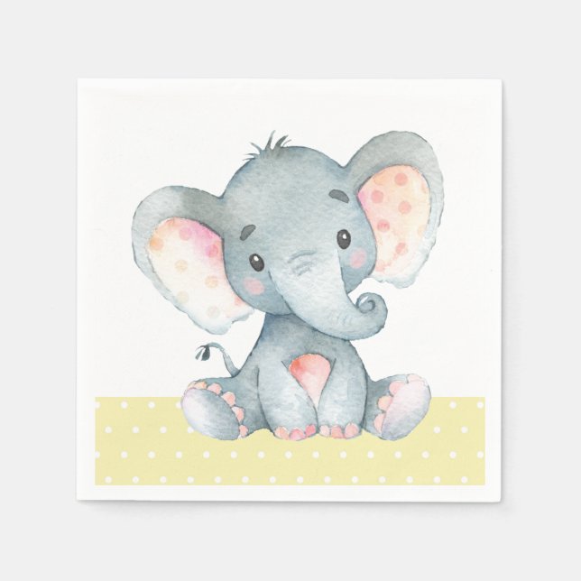 Elephant Baby Shower Yellow Napkins (Front)