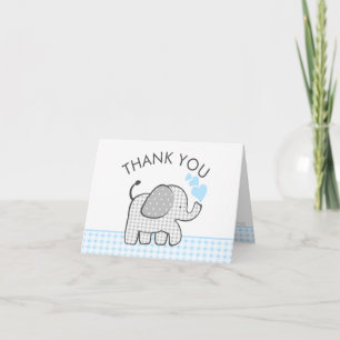 Elephant Baby Thank You Blue Gingham Card