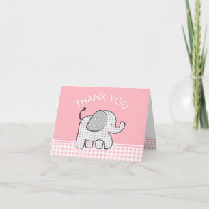 Elephant Baby Thank You Pink Gingham Card