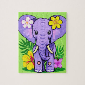 Elephant Baby with Tropical Flowers Jigsaw Puzzle