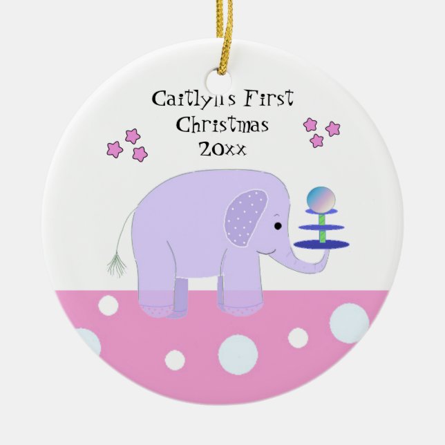 Elephant Baby's First Christmas Ceramic Ornament (Front)