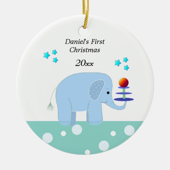 Elephant Baby's First Christmas Ceramic Ornament (Front)
