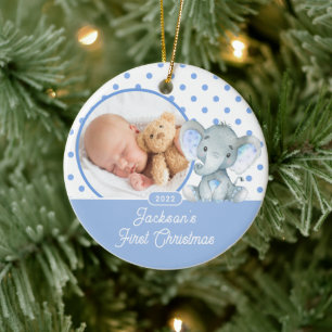 Elephant Baby's First Christmas Photo  Ceramic Ornament