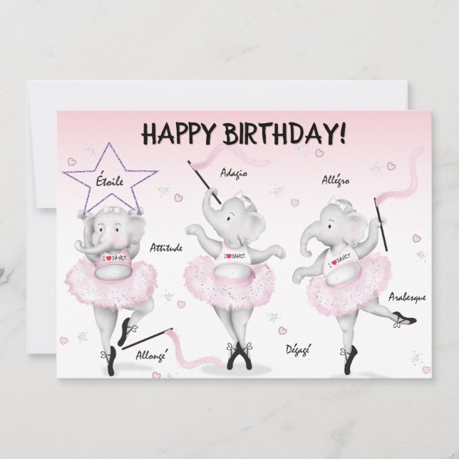 Elephant Ballerina Birthday  Card (Front)