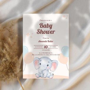 Elephant Ballons Cute Baby Shower Invitation