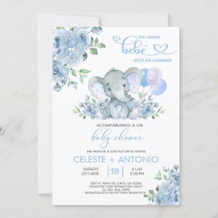 Eléphant & ballons garçon baby shower invitation e