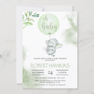 Elephant Balloon Baby Shower Invitation