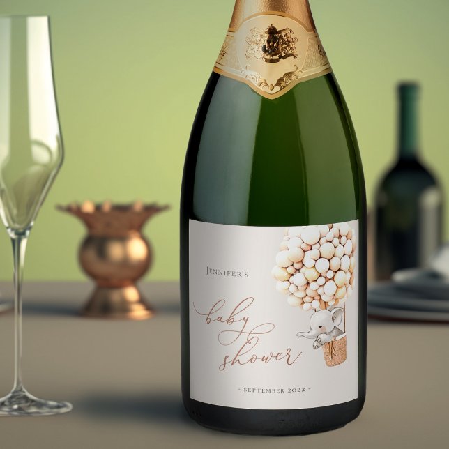 Elephant Balloon Baby Shower Sparkling Wine Label (Creator Uploaded)