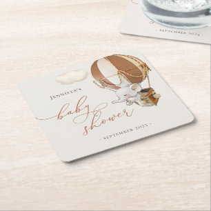 Elephant Balloon Baby Shower Square Paper Coaster